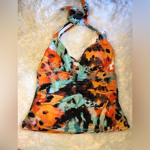 VENUS Orange and Green Halter Tie Front Tankini size 16 - Picture 3 of 12